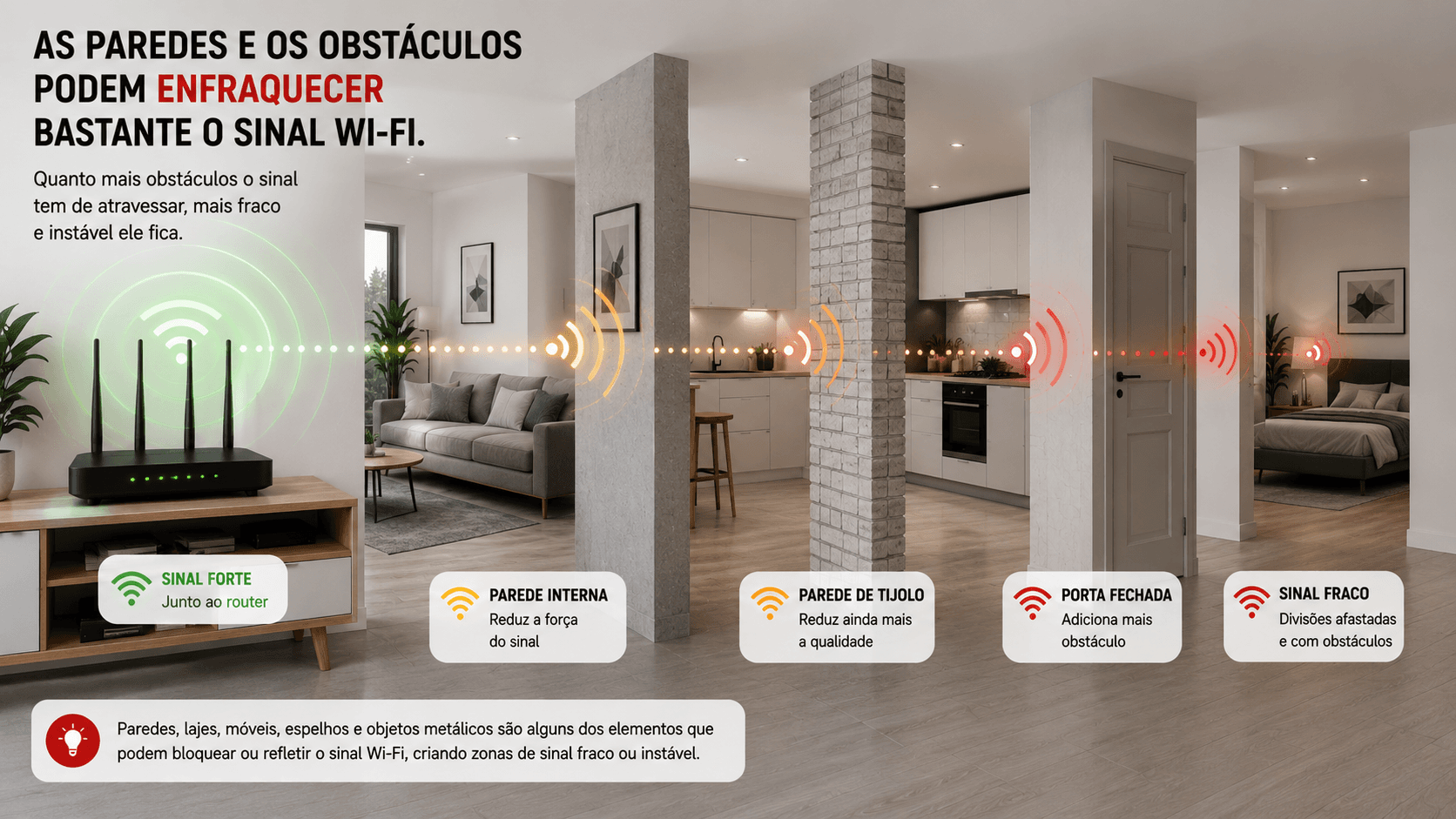 Sinal Wi-Fi a perder força ao atravessar paredes, corredores e obstáculos