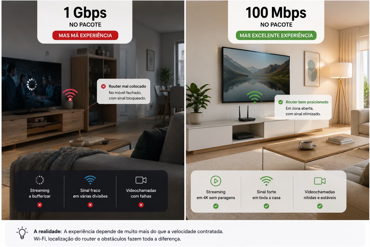 Comparação entre Wi-Fi doméstico e velocidade contratada
