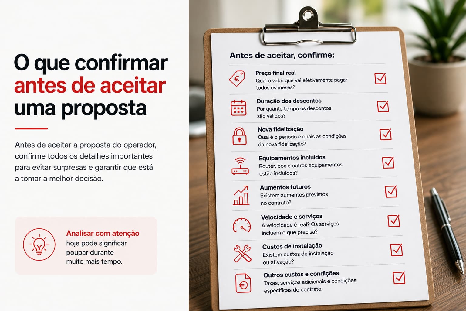 Checklist do que confirmar antes de aceitar uma proposta de telecomunicações