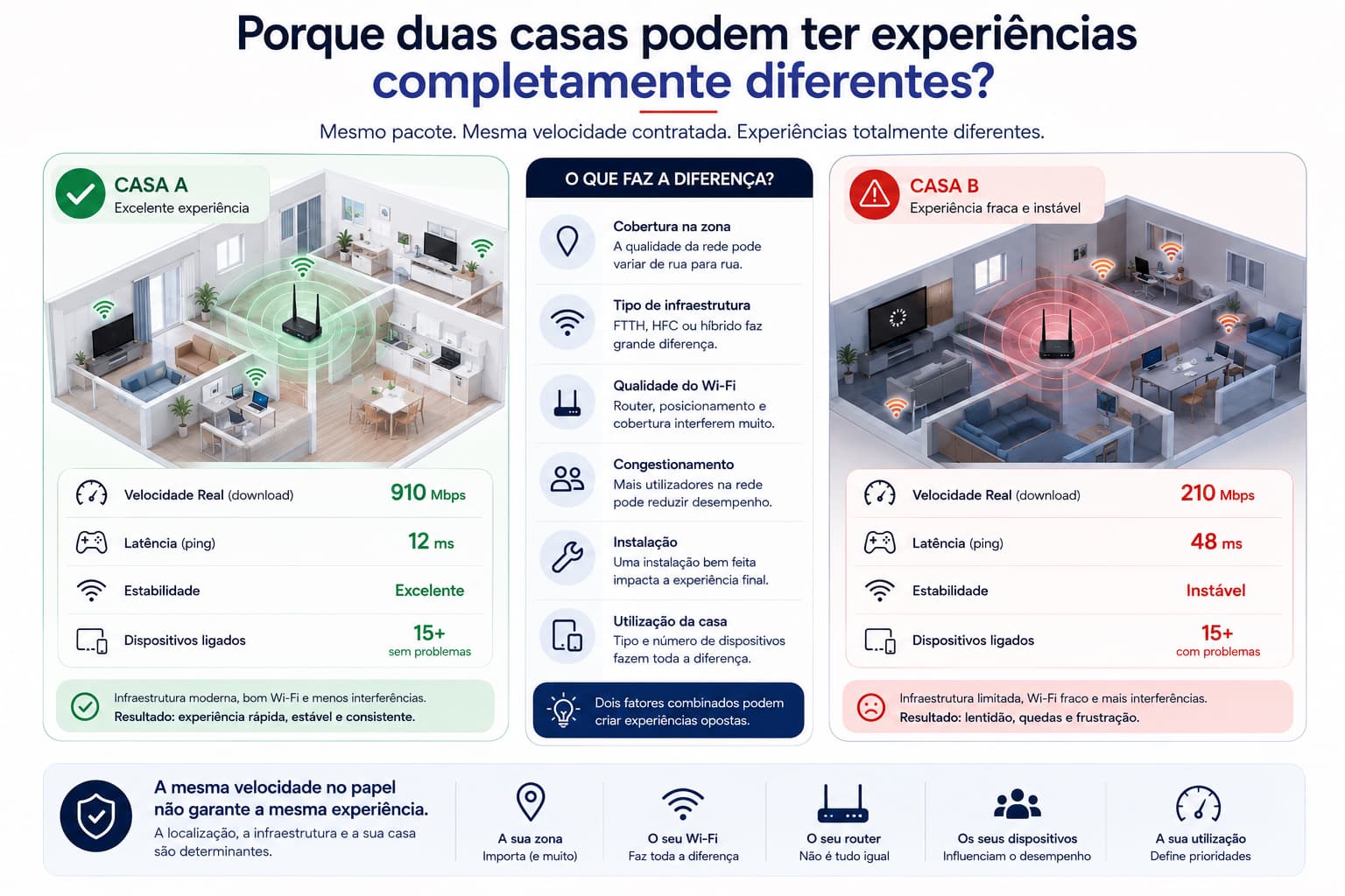 Duas casas com experiências de internet completamente diferentes