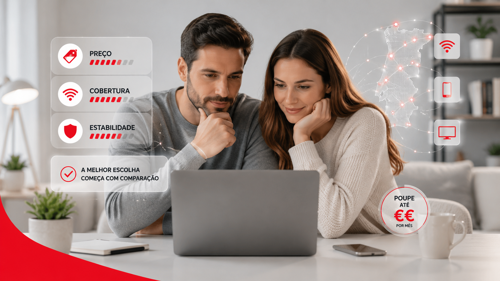 Casal a comparar opções de telecomunicações